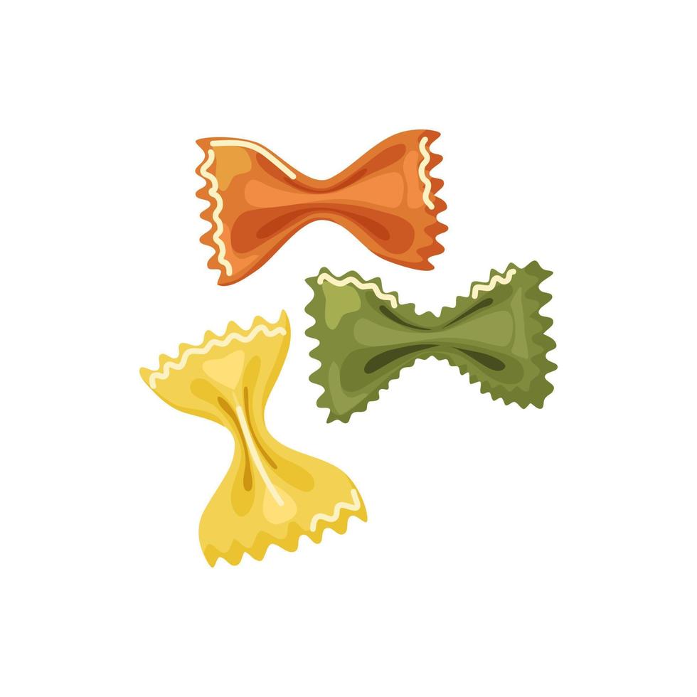 farfalle de pasta multicolor. cocina italiana. ilustración de dibujos animados vectoriales de alimentos. fondo aislado. vector