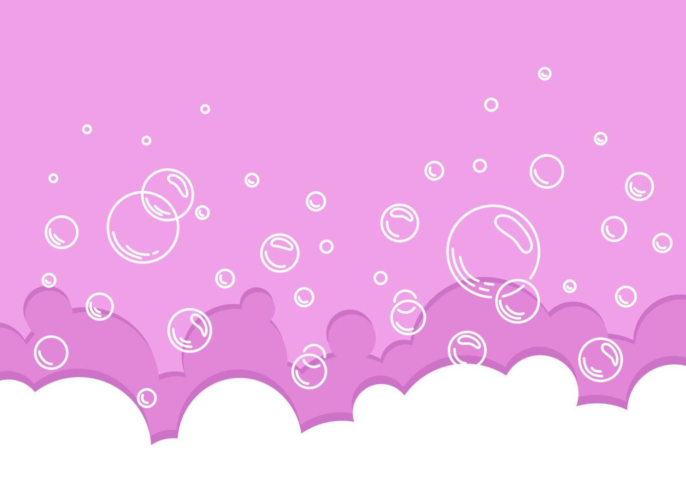 Soap bubbles and foam  pink background. Effervescent and fizzy bubble border.   Suds pattern. Vector cartoon illustration.