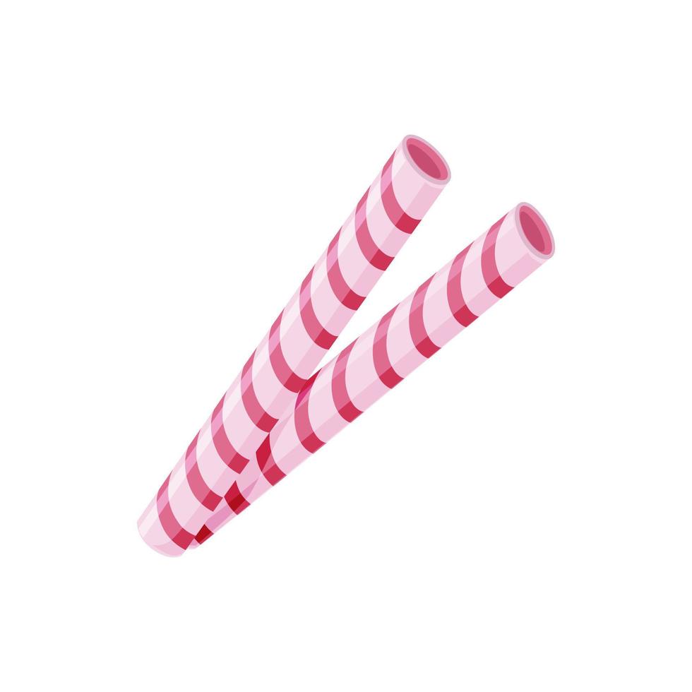 Biscuit sticks with pink stripes. Sweet waffle chocolate biscuit. Strawberry taste .Cartoon vector illustration on a white isolated background