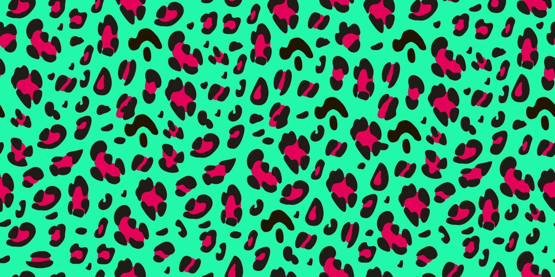 Leopard pattern green and pink. Animalistic print is suitable for printing on fabric, paper. Vector hand-drawn background.