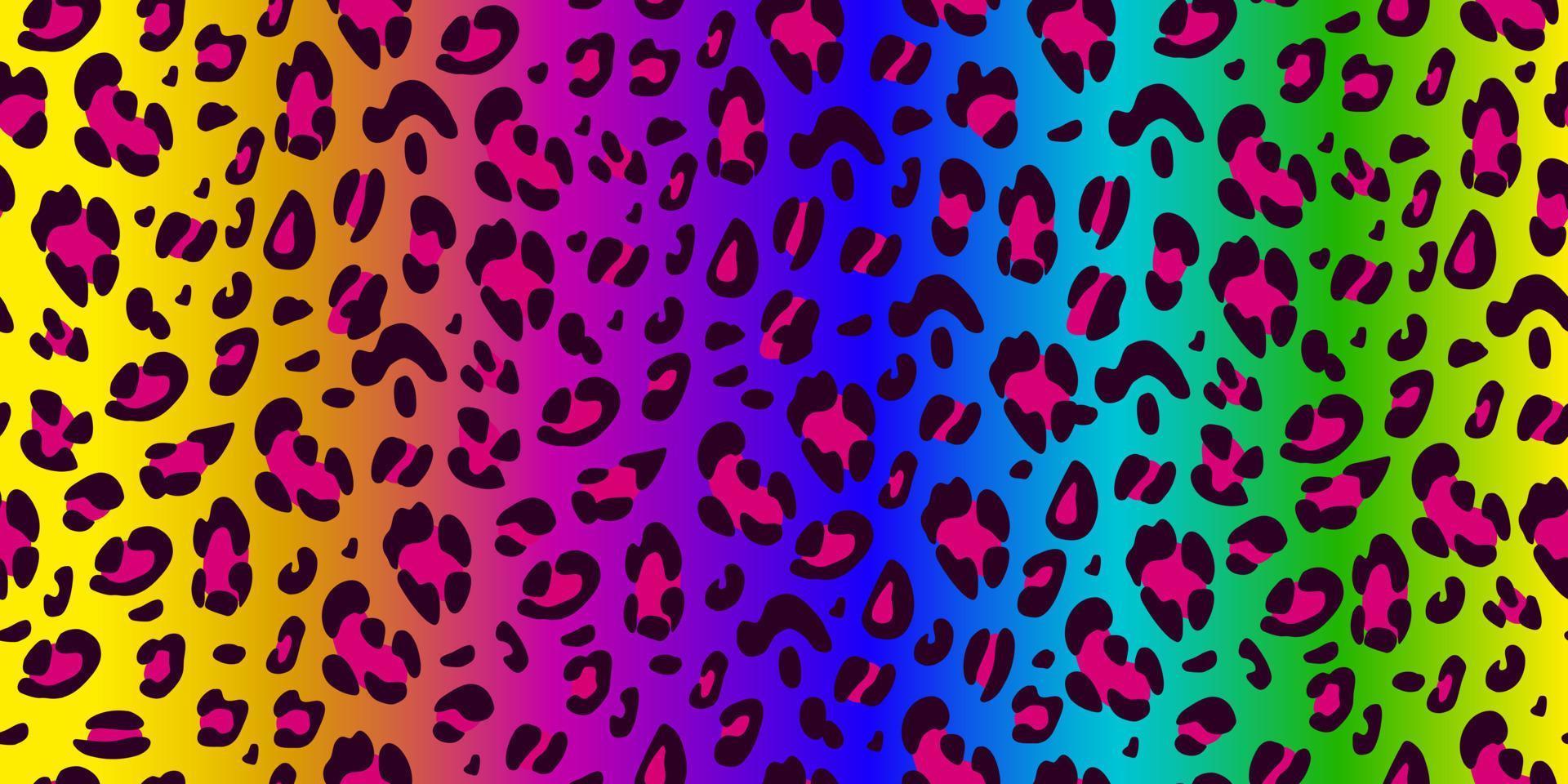 Rainbow leopard seamless pattern. Bright background.Animalistic print. Hand-drawn vector illustration