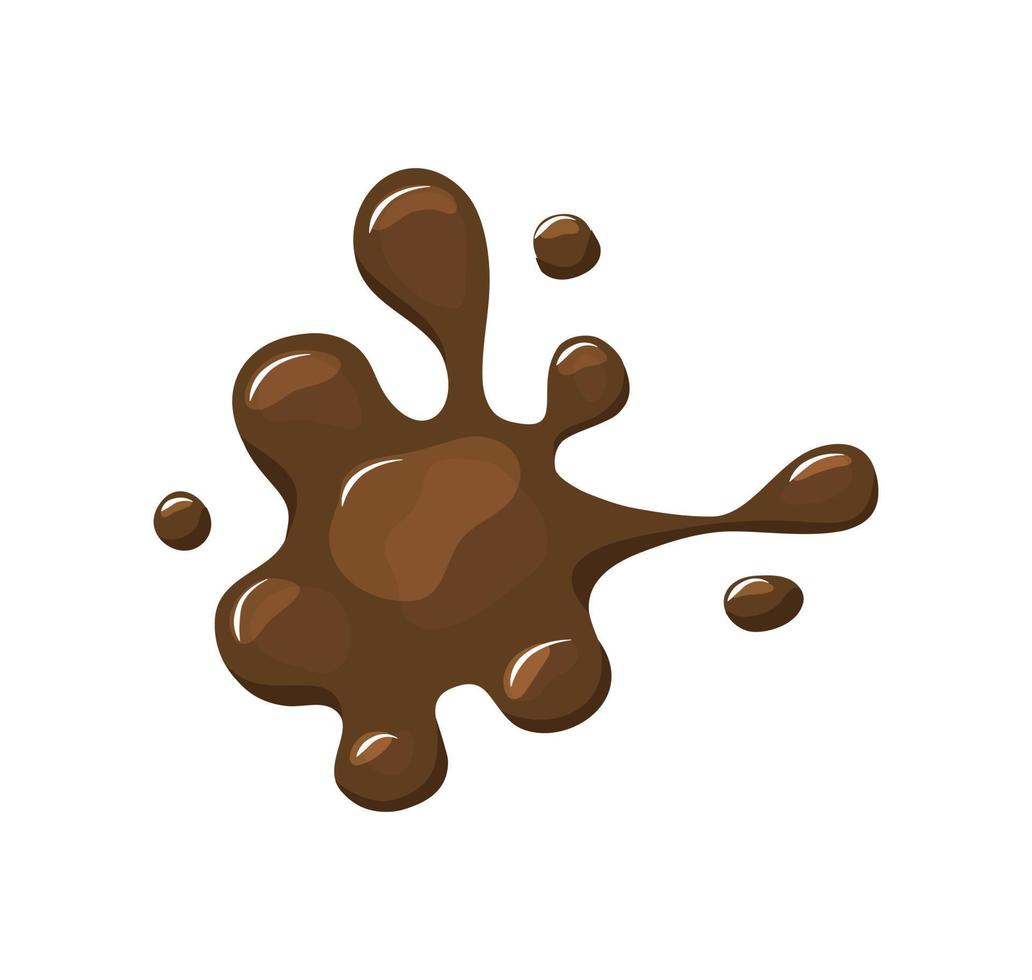 Spilling hot chocolate or coffee. Brown puddle splashed. Vector cartoon illustration white isolated background