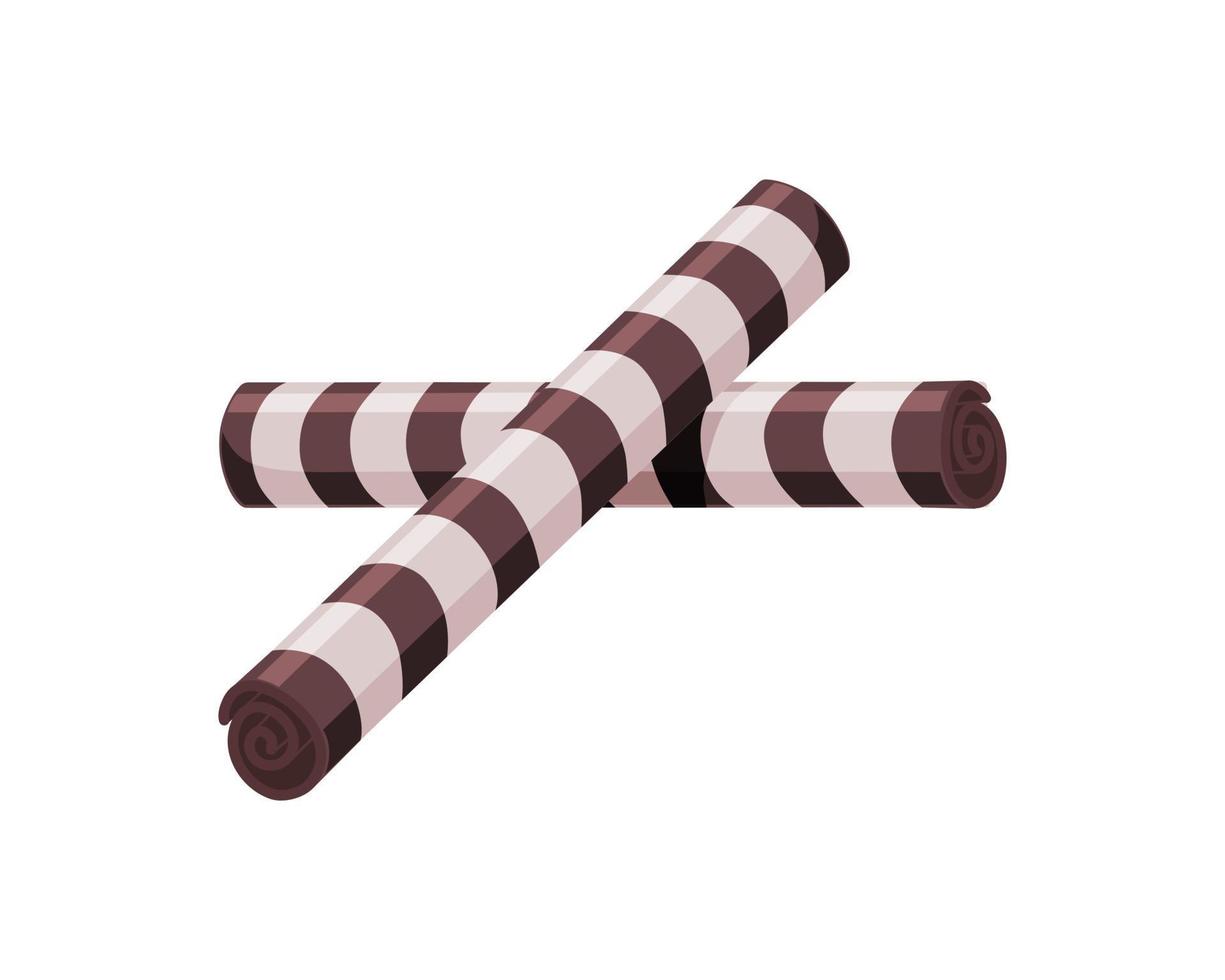 Biscuit waffle  sticks with chocolate stripes. Sweet dessert. Cartoon vector illustration on a white isolated background