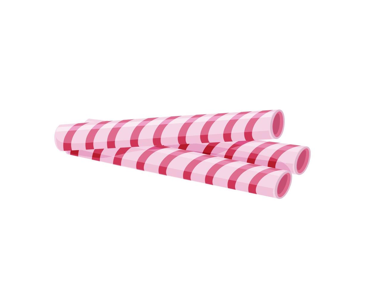 Biscuit sticks on a white isolated background. . Sweet waffle chocolate biscuit with pink stripes . Strawberry taste .Cartoon vector illustration.