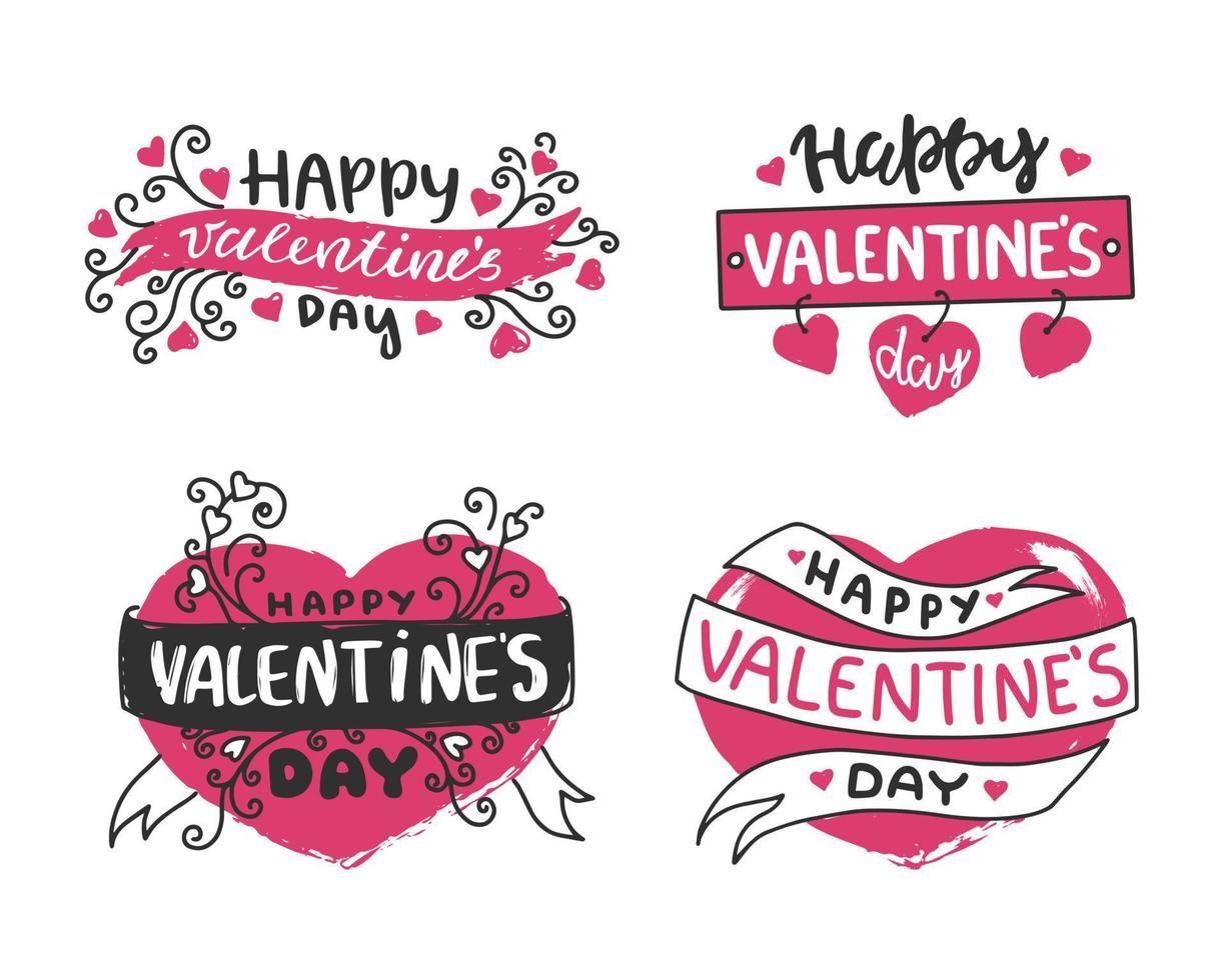 Happy Valentine's day hand lettering. Set on a white background. Vector. vector