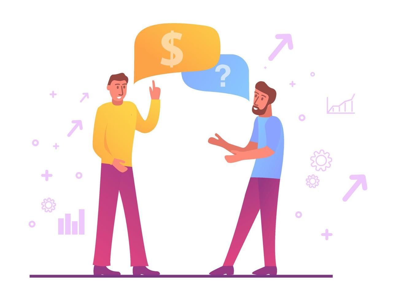 Successful business deal. Business negotiations b2b.Speech bubble with dollar signs.Vector flat illustration.Business-to-business. vector