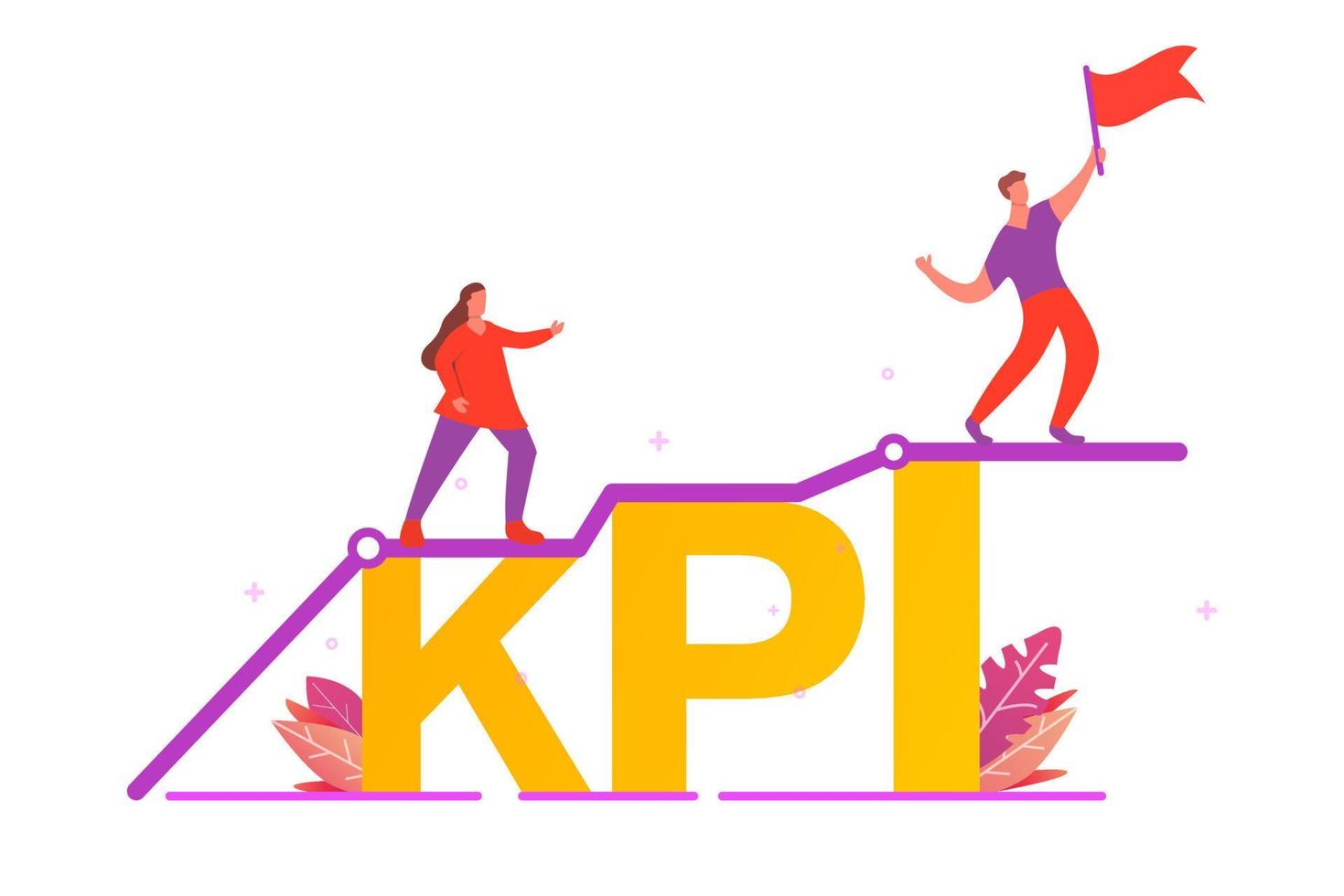 Key Performance Indicator business concept.Improving the work of the company. Striving for success.Statistics indicators.KPI lettering typography.Vector illustration.Growth chart and flag. vector
