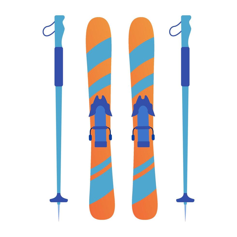 Winter sport equipment.Mountain ski and stick.Ski resort.Isolated on white background vector illustration flat.