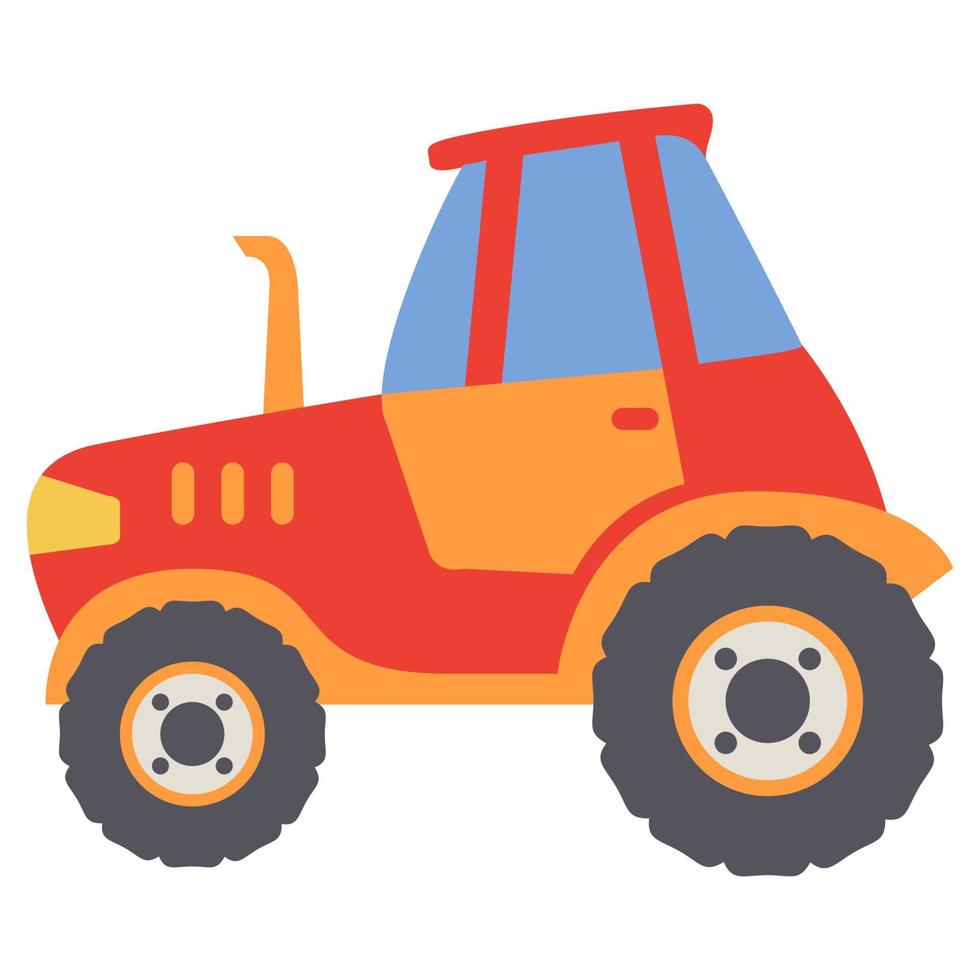 Toy red tractor. Children's toy car.Isolated on white background.Vector flat illustration. vector
