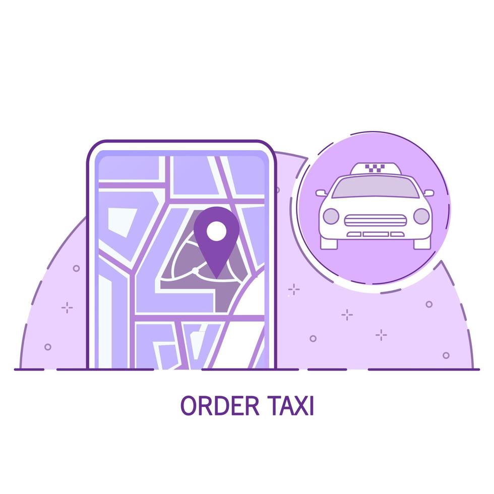 Order taxi mobile application, smartphone.Outline flat line art vector illustration.Isolated on a white background.