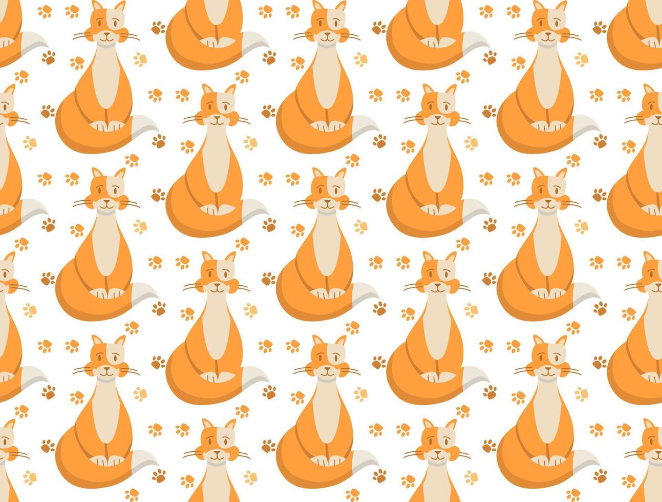 Cute cat seamless pattern.Flat vector illustration.Animal ornament.Print concept for textile fabrics and wrapping paper.