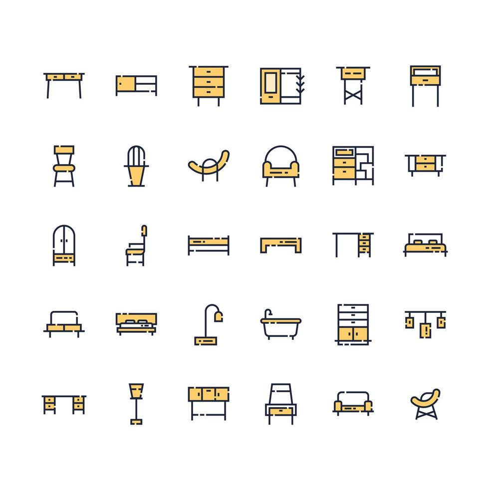 Furniture filled outline icon set. Furniture filled outline. Vector illustration.