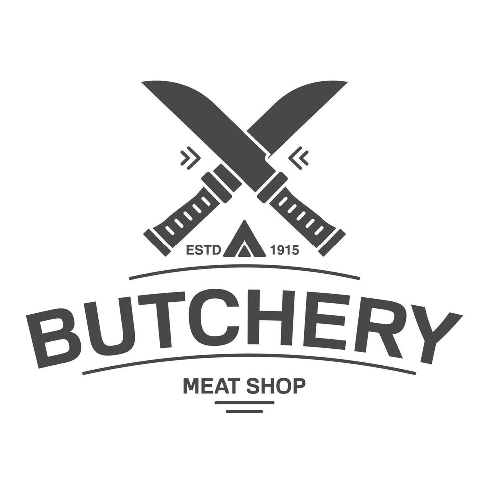 Emblem Butcher meat shop.Chefs knives crossed.Logo template for meat business.Isolated on a white background. vector