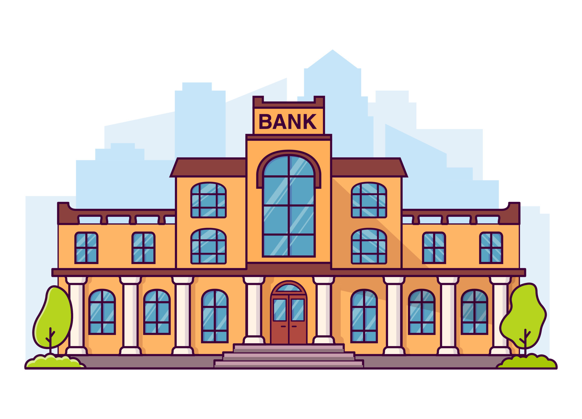Bank building line art. Flat cartoon style vector on white background. 7744641 Vector Art at Vecteezy Bank building line art. Flat cartoon style vector on white background. 7744641 Vector Art at Vecteezy