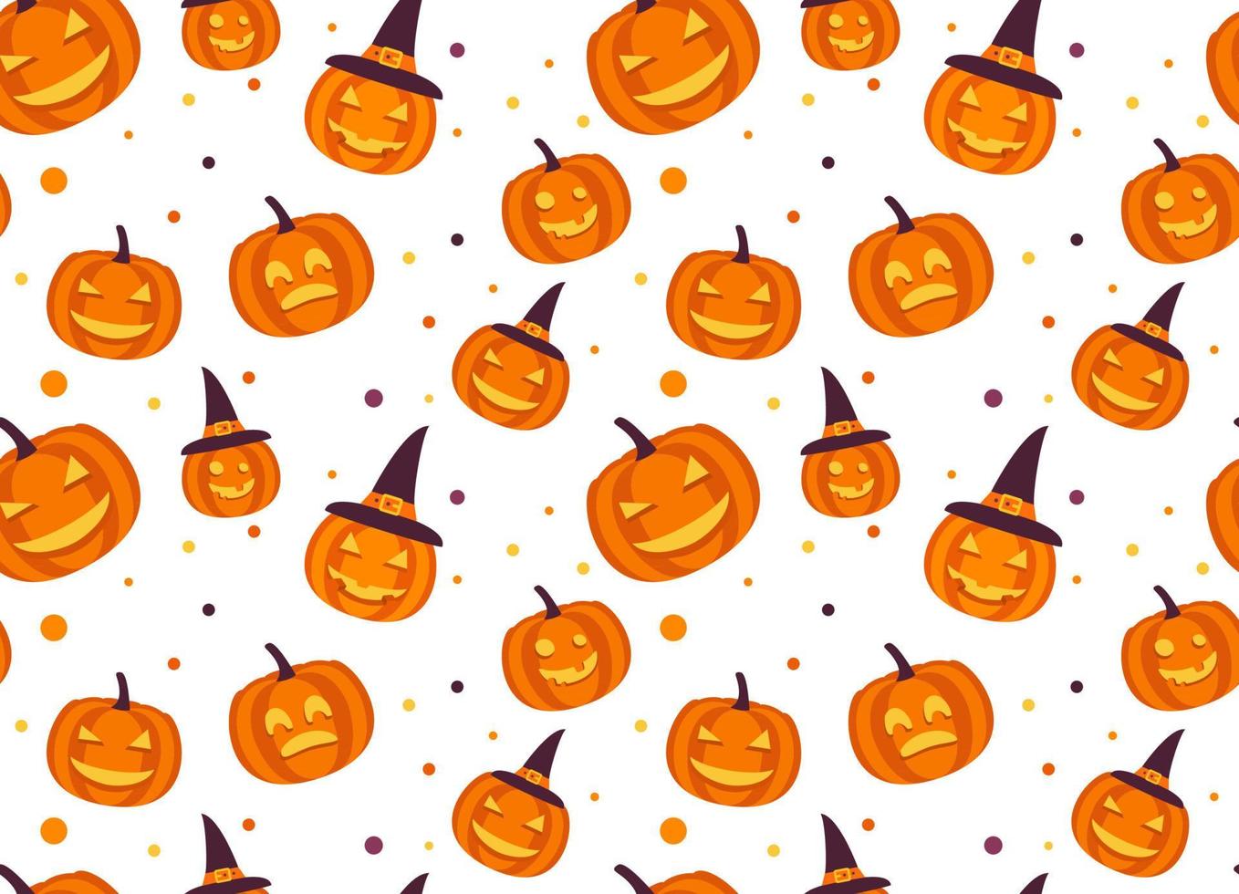Seamless pattern halloween with yellow  pumpkin carved faces.Ornament for fabric, paper, festive background for the site.Vector flat style. vector