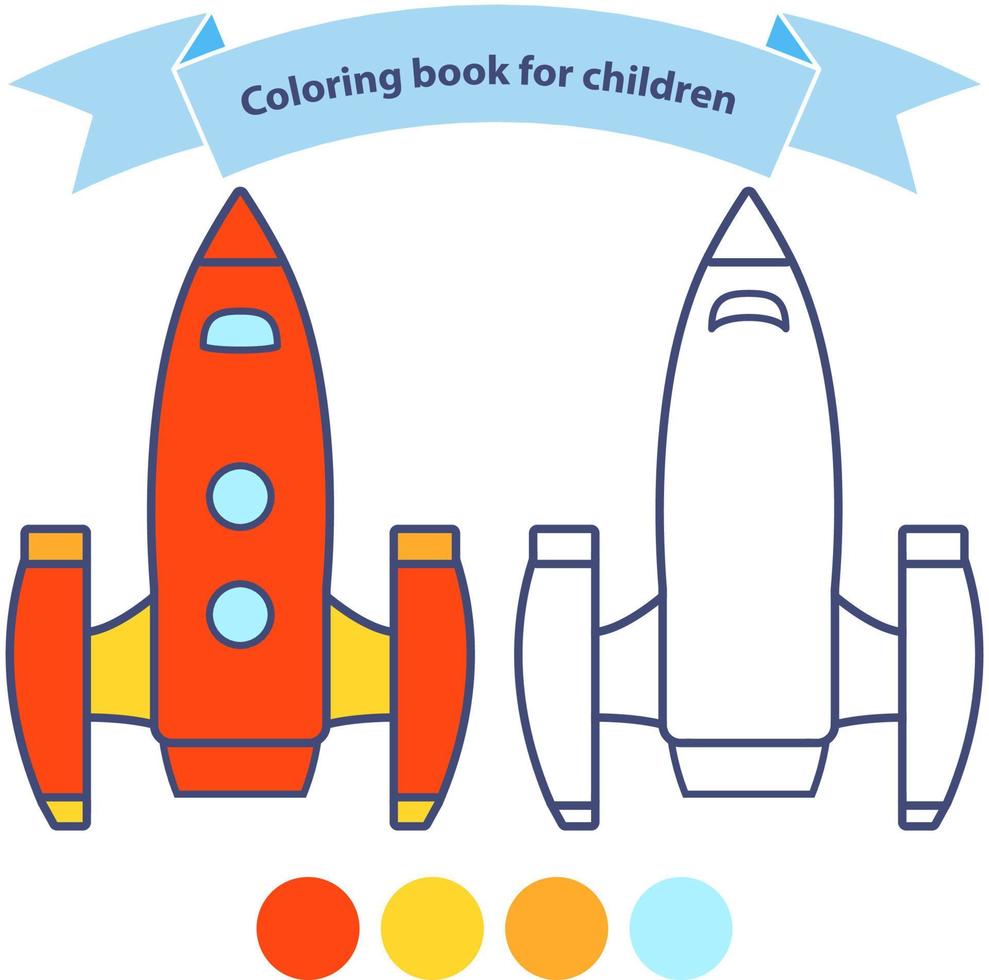 Launch rocket with a cute face.Start of  spaceship.Coloring book for children. Outlined doodle.Flat vector.Isolated on a white background. vector