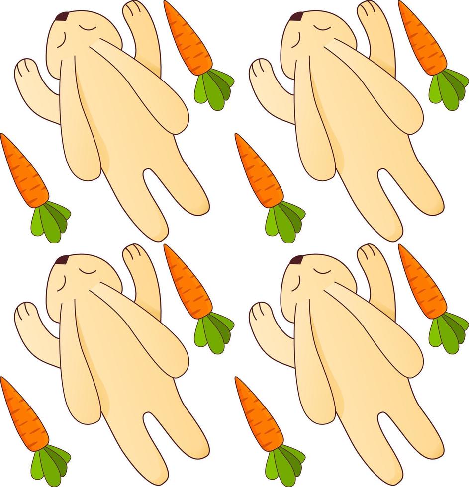 Seamless pattern with carrots and rabbits. An ornament for the press on fabric and packing paper. Flat illustration vector. vector