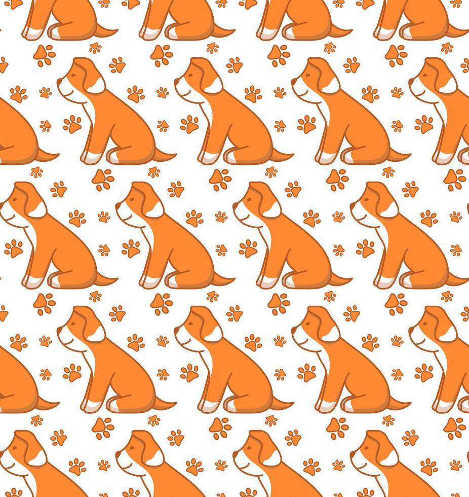 Seamless pattern with little dog. Home pet. Cute puppy.Conception of animal print for printing on fabric and wrapping paper. Flat vector illustration.