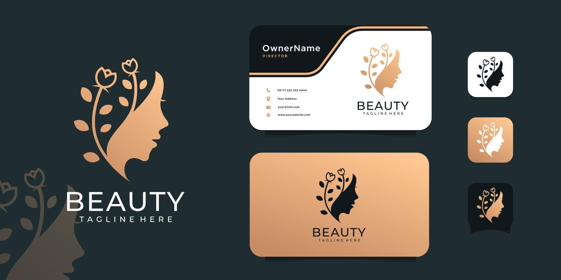 concepto de diseño de vector de logotipo de cara de salón de belleza de mujer de lujo