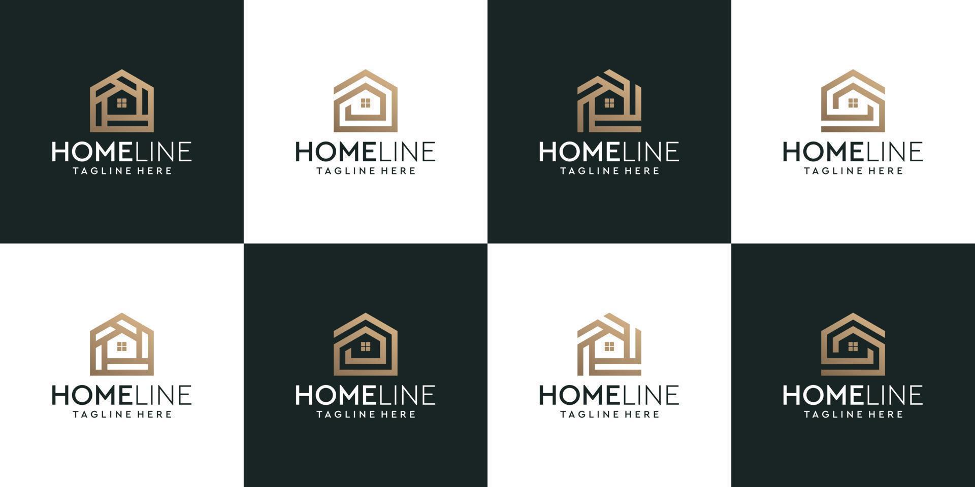 Set of golden monogram building house logo vector