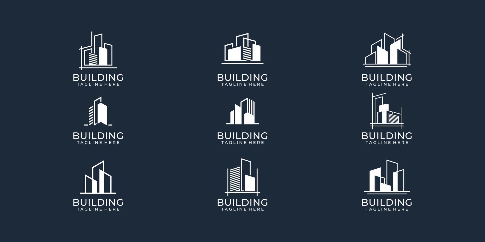 conjunto de colección de concepto de vector de logotipo de bienes raíces de edificio moderno