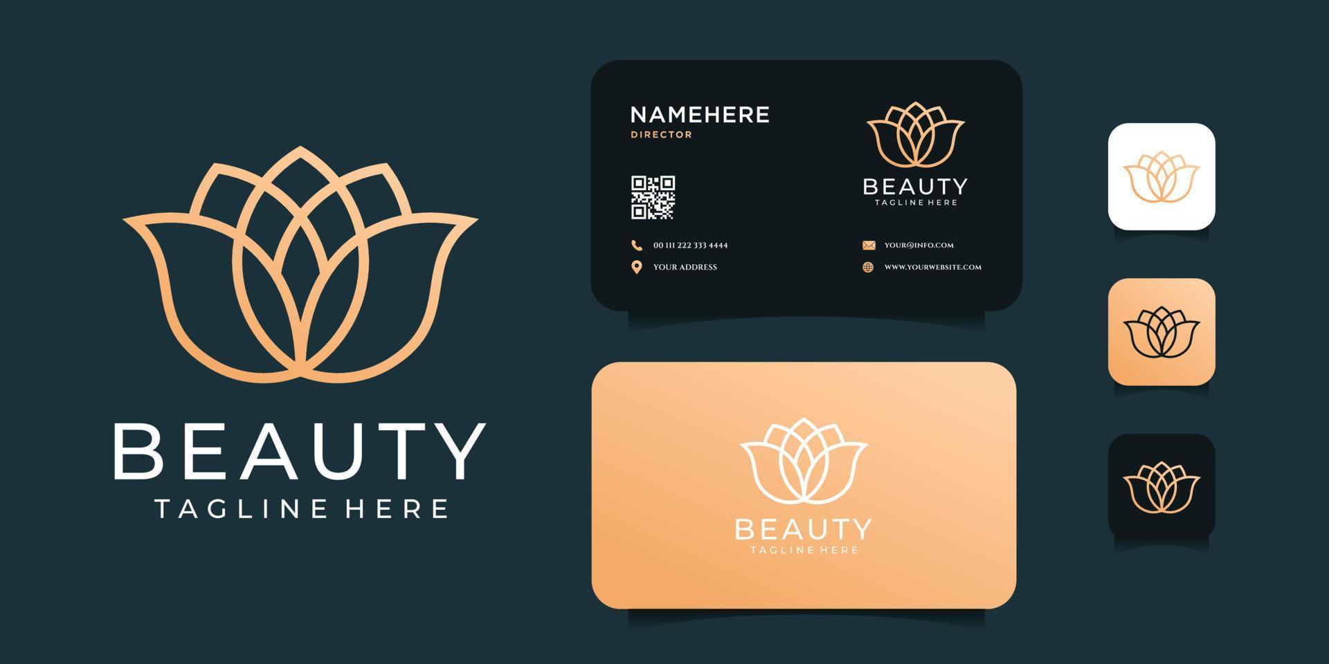 conjunto de diseño de logotipo de belleza floral minimalista con tarjeta de visita para concepto creativo vector