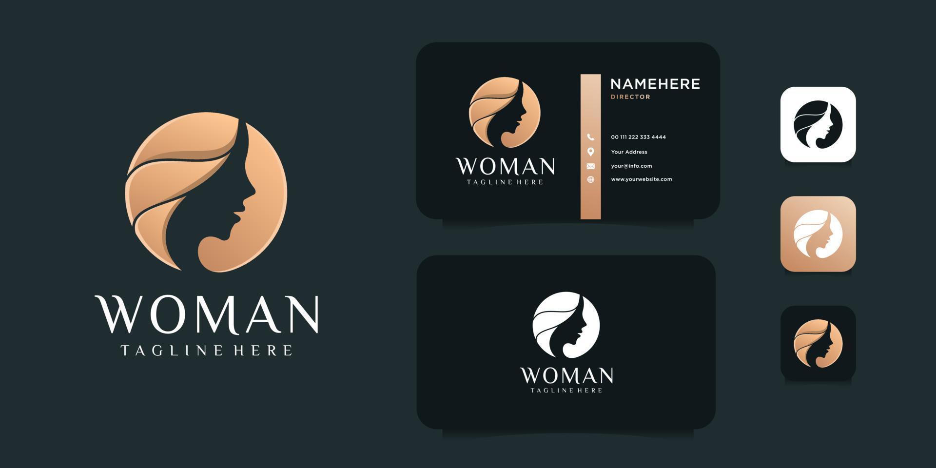 Beauty woman face negative gold logo design vector illustration