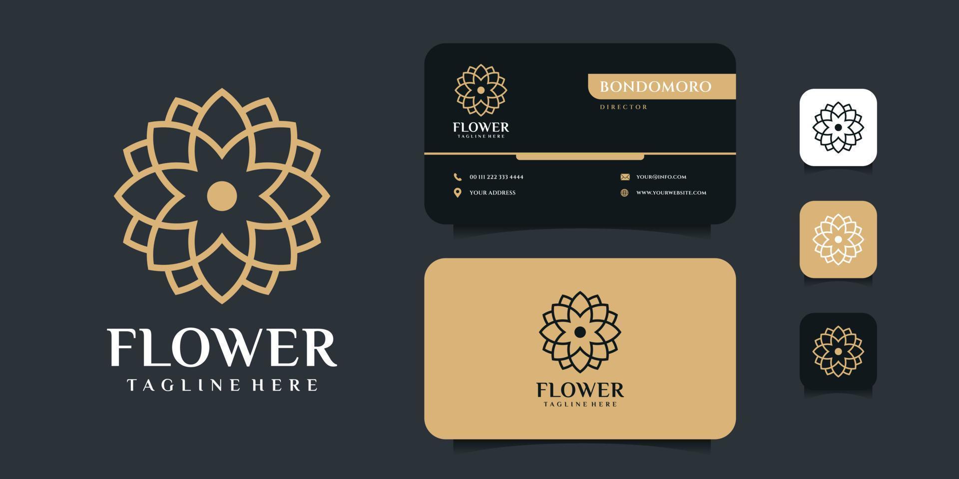 Modern minimalist flower logo and business card design vector template