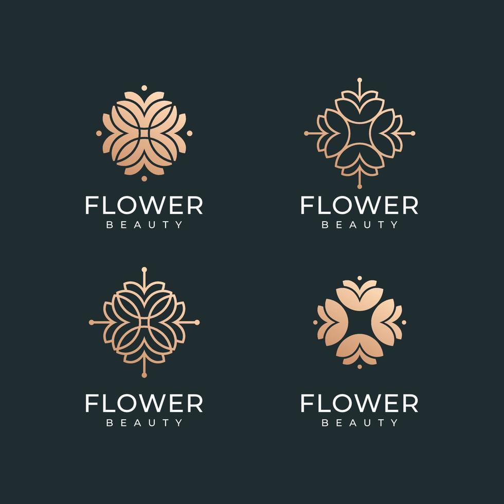 conjunto de colección de vectores de diseño de logotipo de flor de oro spa de lujo