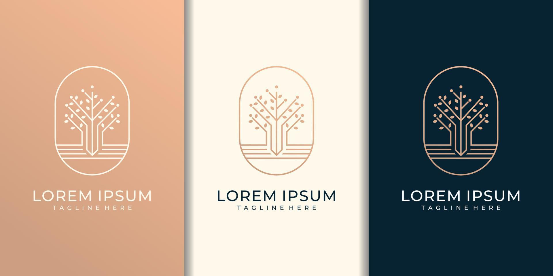 Luxury monogram modern tree leaf logo design with business card vector template