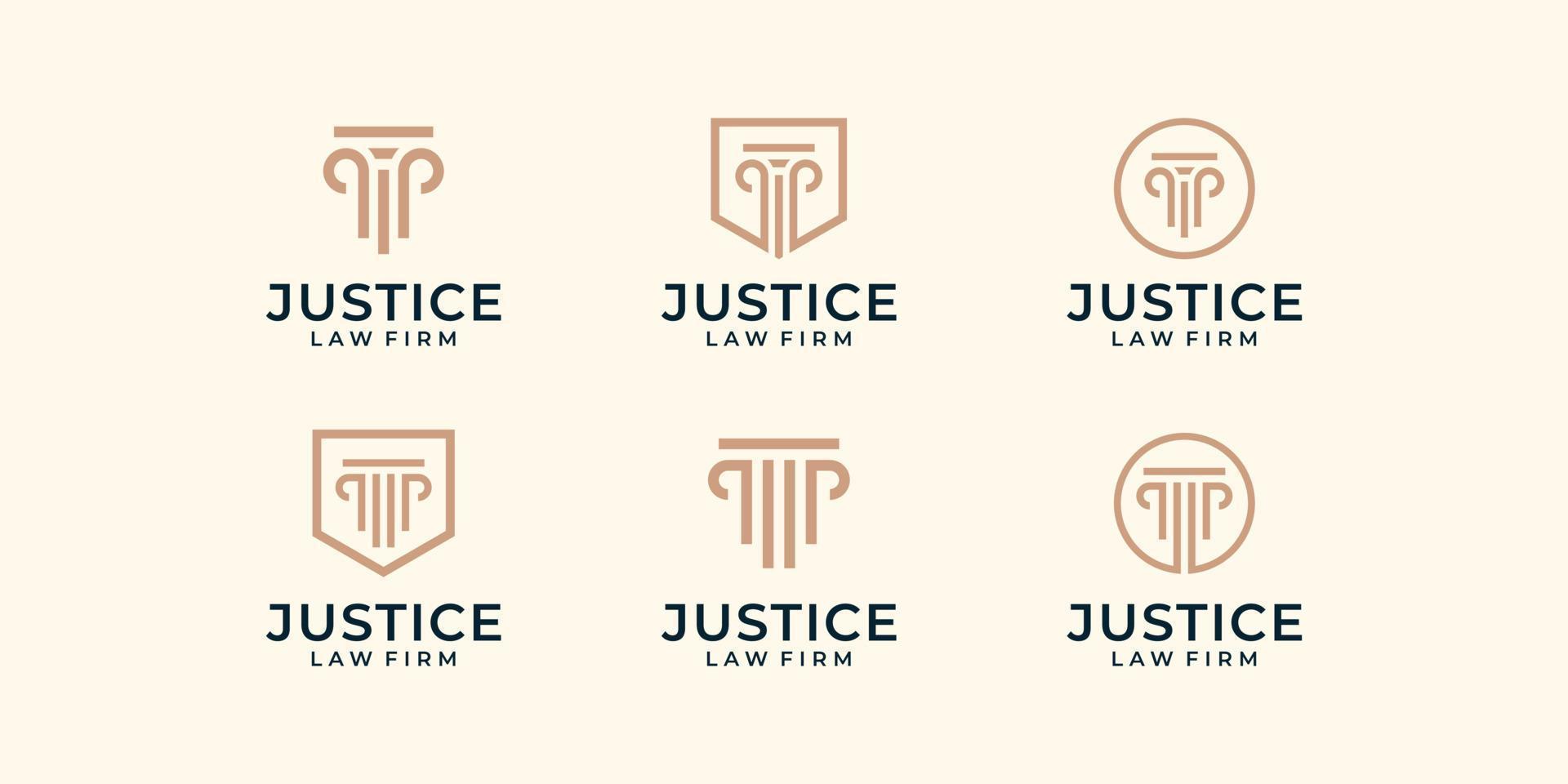 conjunto de plantilla gráfica vectorial de diseño de logotipo de justicia de bufete de abogados moderno vector