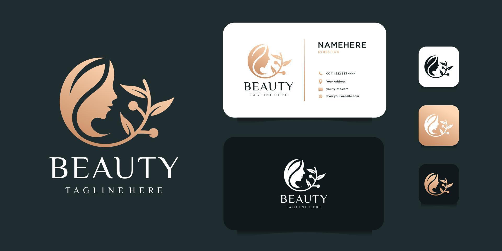 diseño de logotipo de cuidado de la piel de belleza dorada femenina concepto de vector de logotipo de terapia de spa