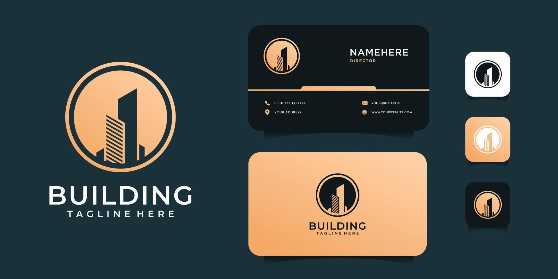 Luxury minimalist creative building real estate logo and business card vector template