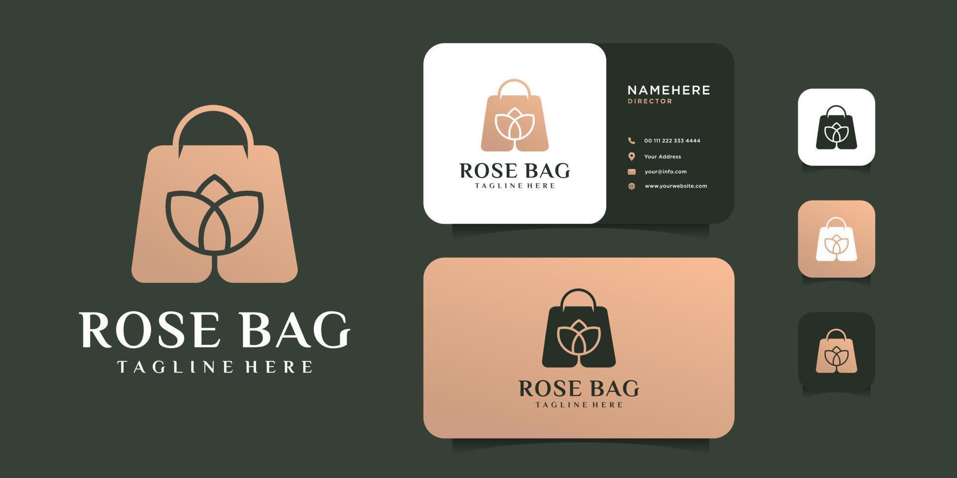 Rose bag luxury flower combination logo and business card design vector template