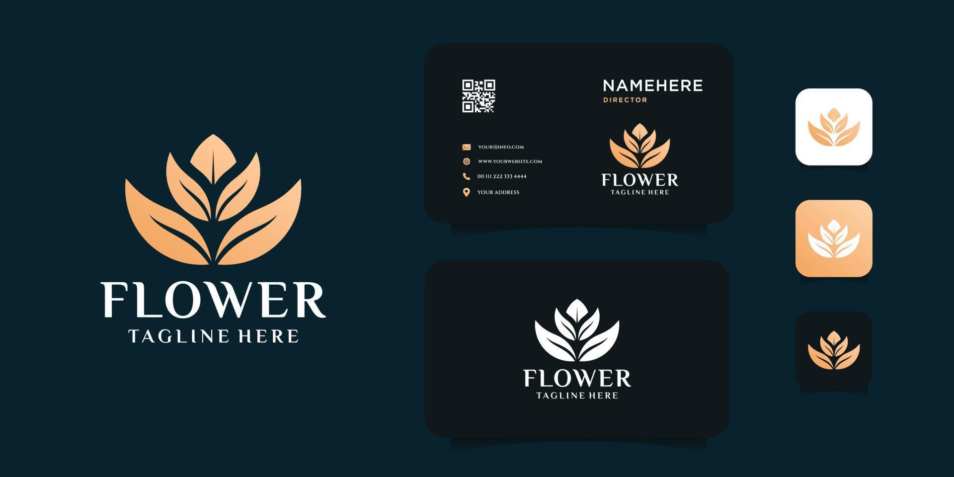 concepto de logotipo de flor y hoja de oro de belleza para spa vector