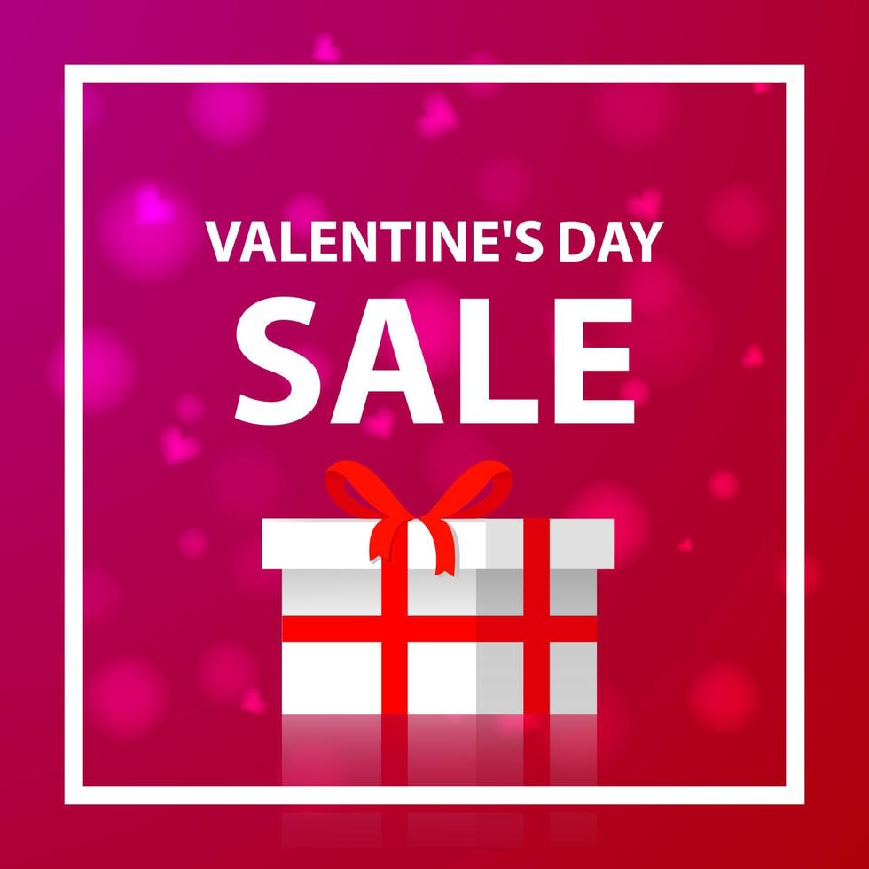 Valentine's Day discount offer composition with gift box.Horizontal banner template shopping market.Background with pink hearts a vector. vector