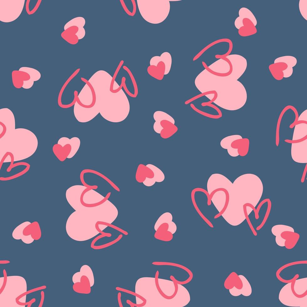 Romantic valentine seamless pattern with hearts. Groovy hippie aesthetic print for fabric, paper, T-shirt. vector