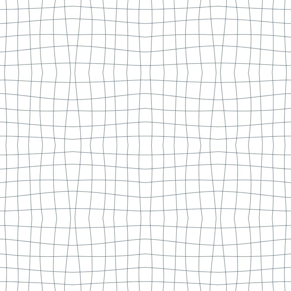 Checkered seamless background with distorted linear squares. Trippy grid checkerboard tile pattern. Chessboard wavy vector illustration for decor and design.