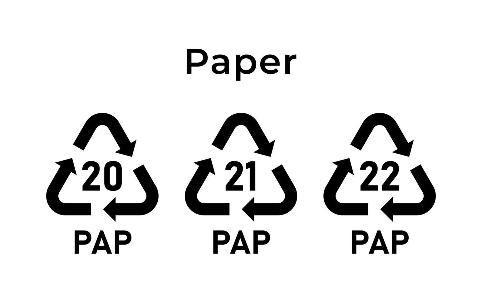 Recycling paper mark. Ecological recycling codes. Zero waste. Vector illustration. Set of line icons editable stroke.