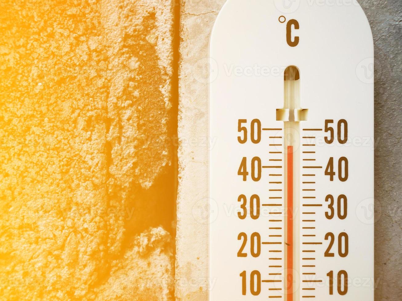 Closeup thermometer showing temperature in degrees Celsius photo