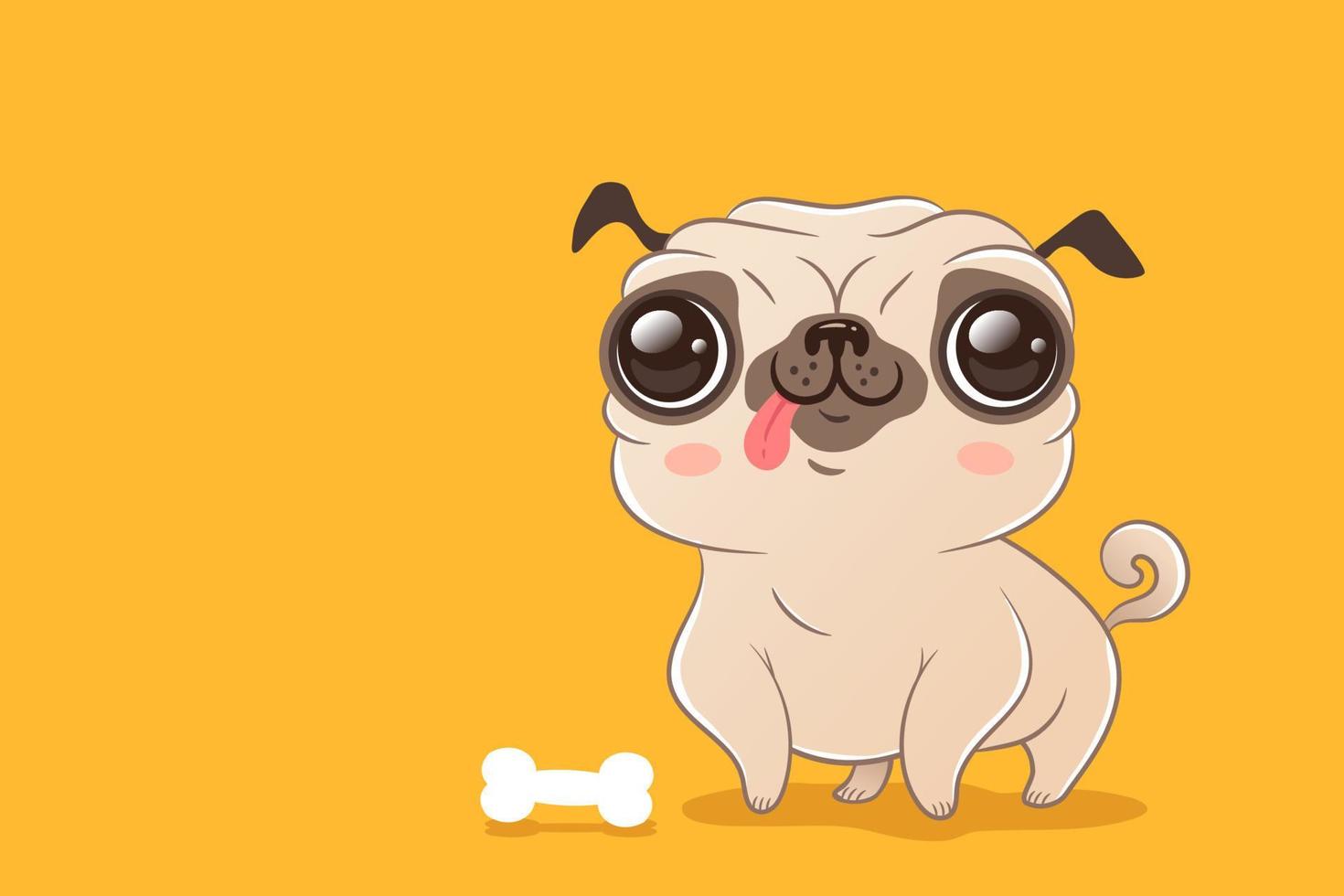 perro pug lindo vector en estilo kawaii.