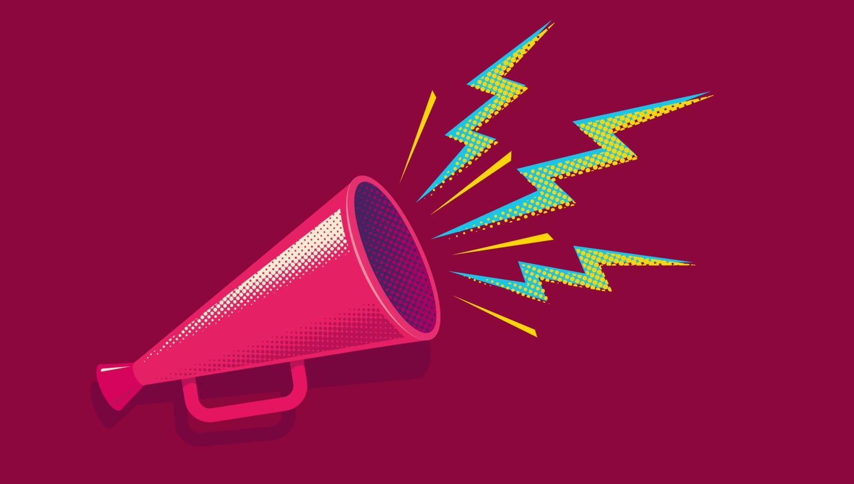 Vector vintage poster with retro pink megaphone on red background.