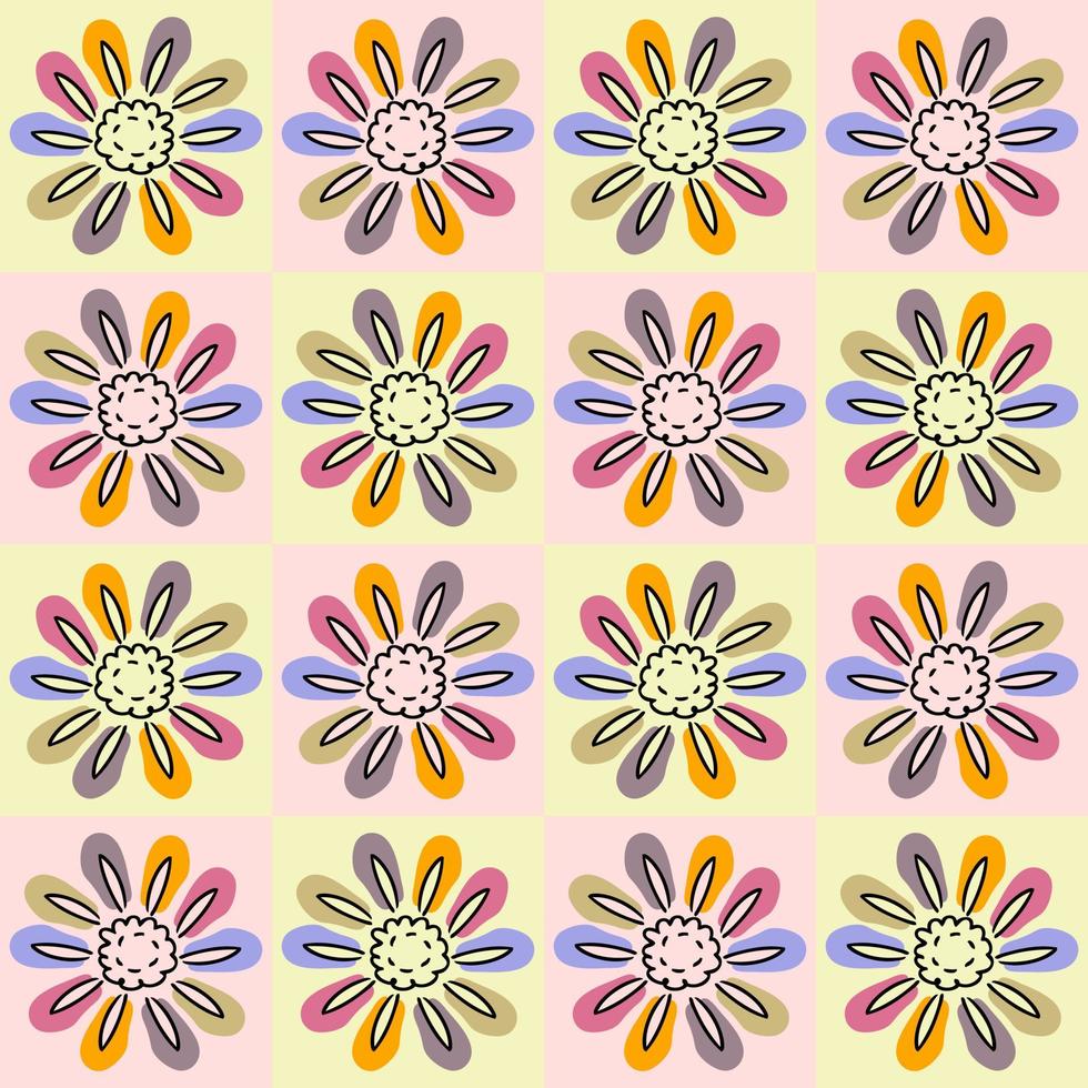 Groovy Rainbow Daisy retro de patrones sin fisuras en el estilo de los años 70. vector