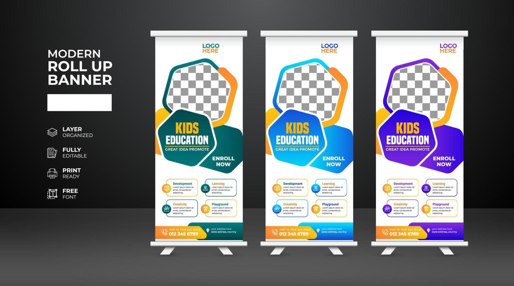 Modern and creative school admission Roll Up Banner template vector