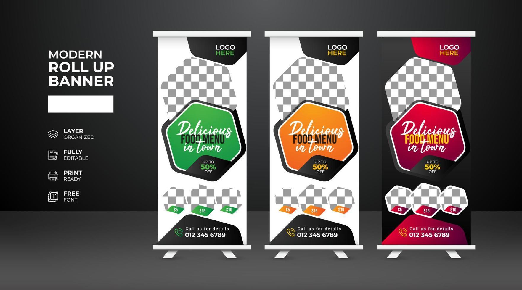 Modern and creative Food and restaurant Roll Up Banner template vector