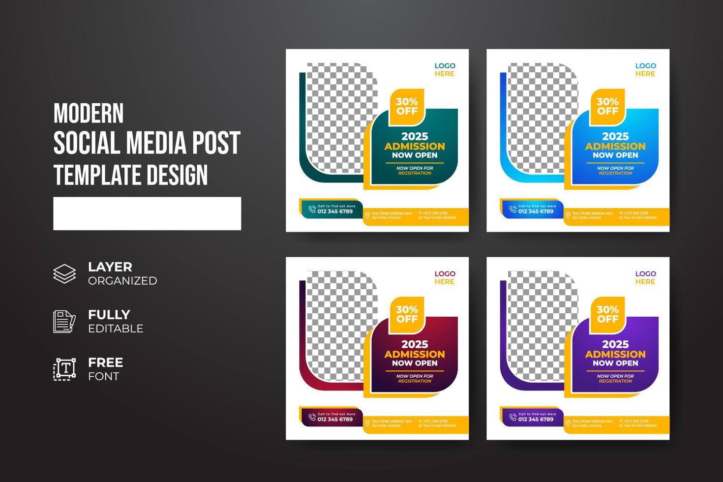 Modern and creative school admission social media post template vector