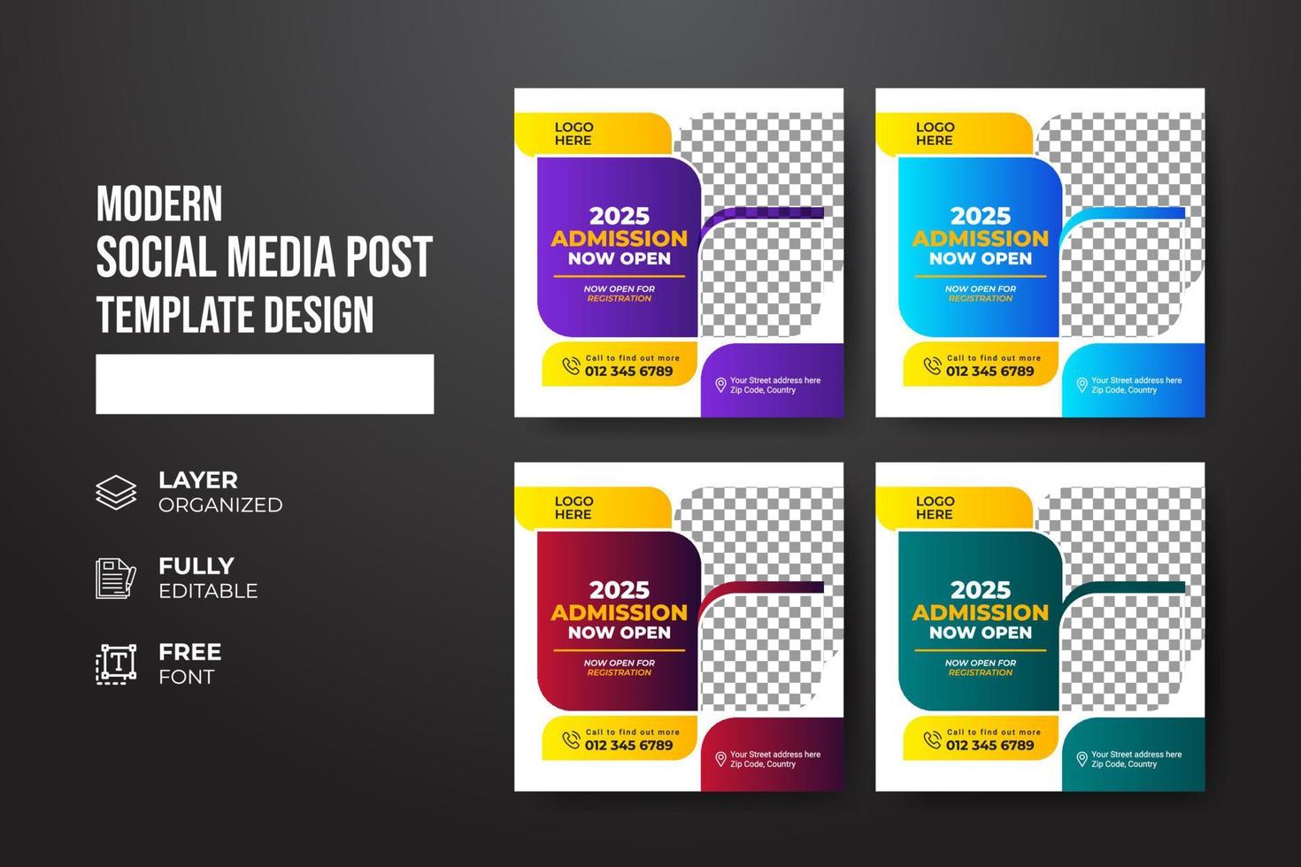 Modern and creative school admission social media post template vector
