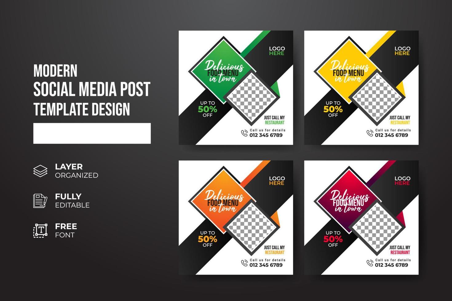 Modern and creative Food and restaurant social media post template vector