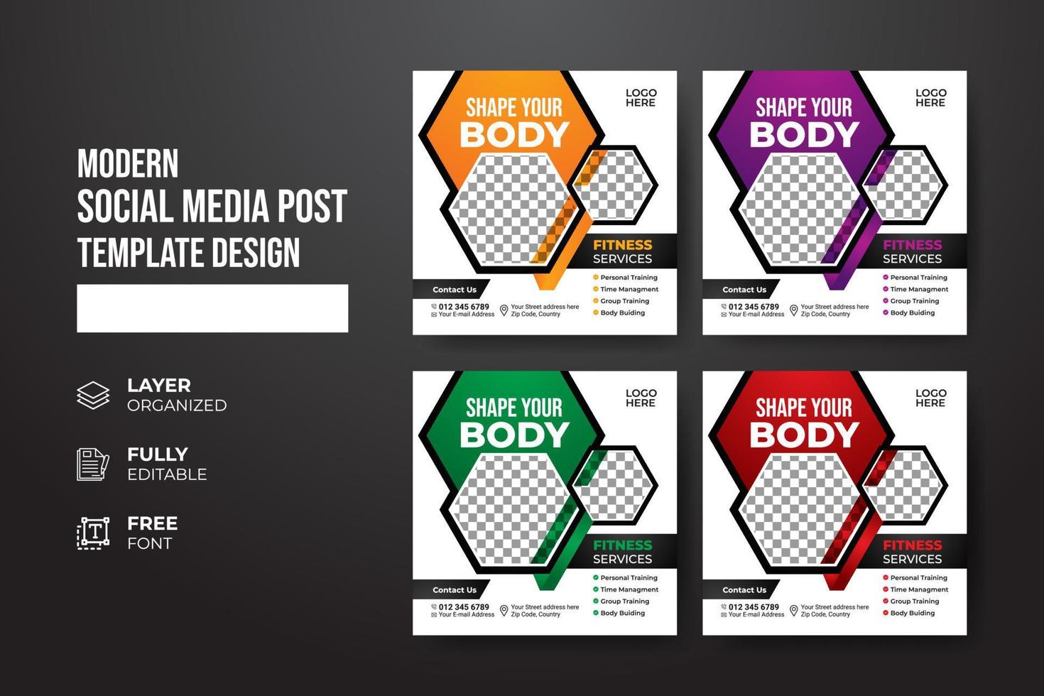 Modern and creative Gym Fitness social media post template vector