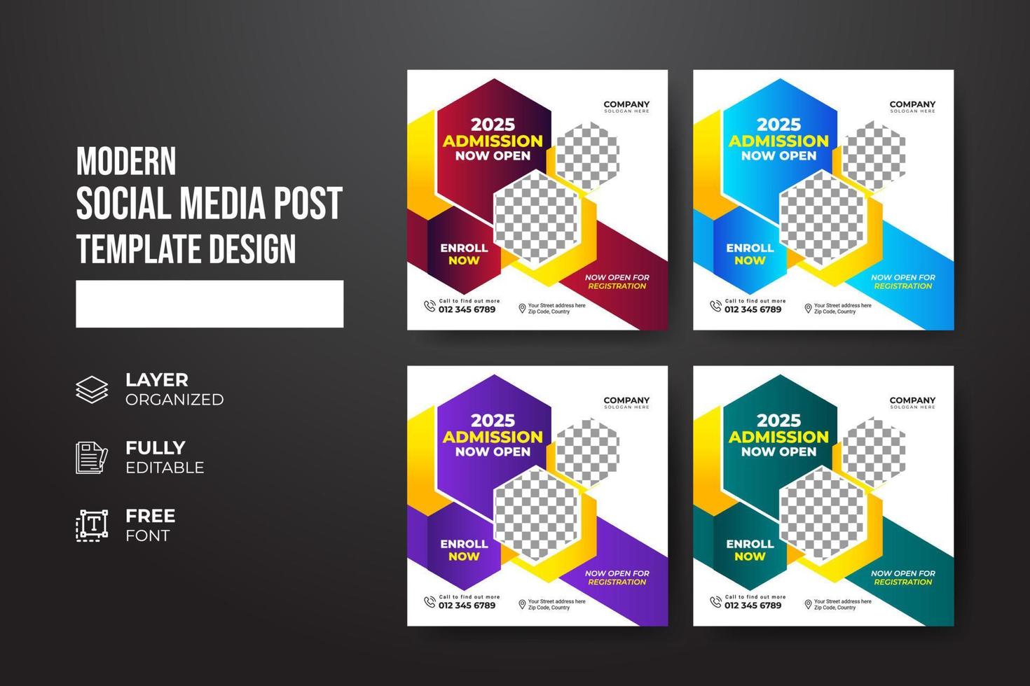 Modern and creative school admission social media post template vector